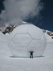 Snowball in shape of soccer ball